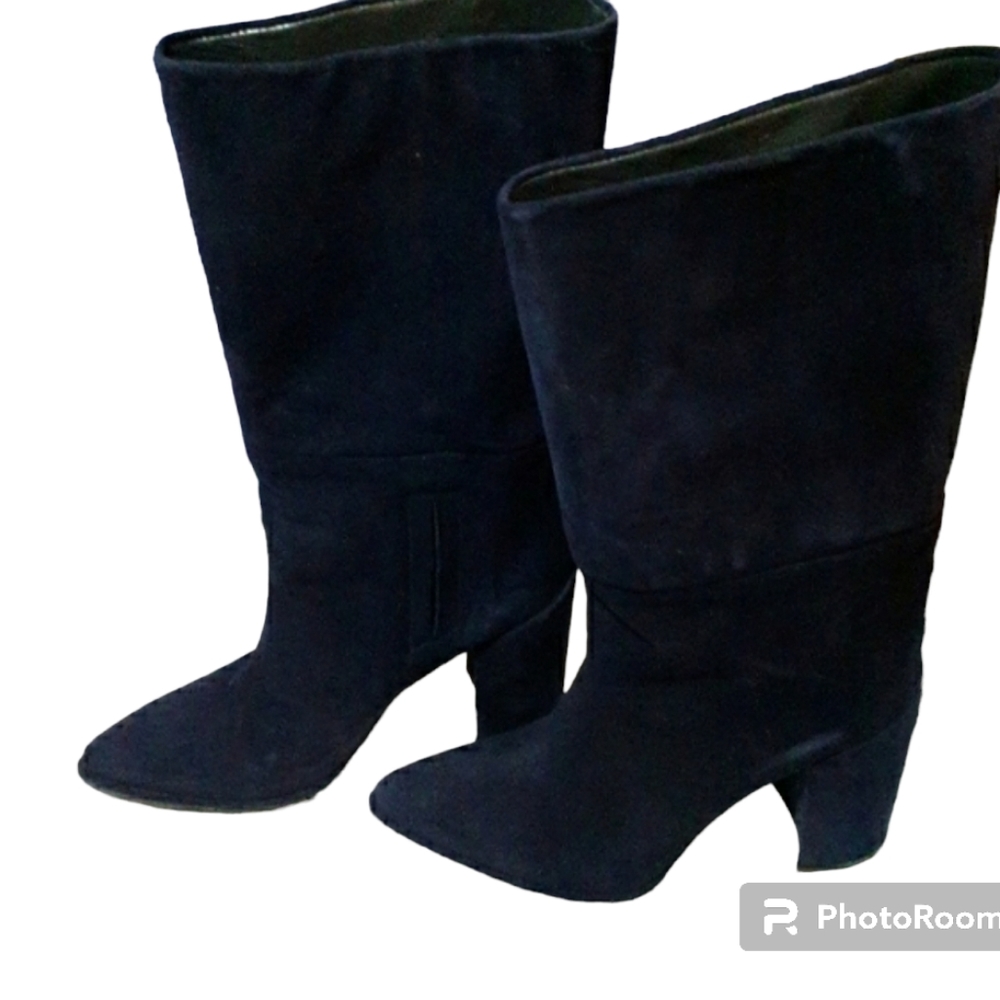 Stuart Weitzman Straighten Nice Blue Suede Boots - Picture 3 of 13
